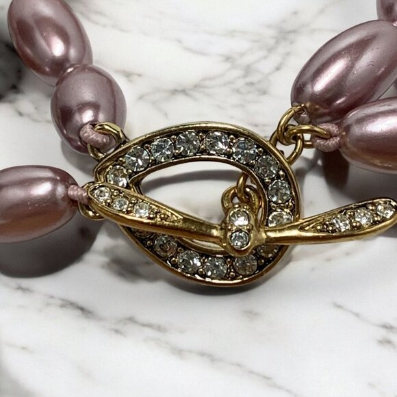 Monet Simulated Pearl Necklace & Bracelet Set Dusky Rose Crystal Gold-Tone Clasp - Picture 7 of 10